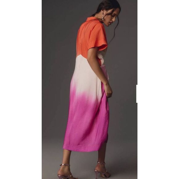 Anthropologie Short Sleeve Twist Front Midi Dress Size Small Petite NWT - Picture 2 of 8